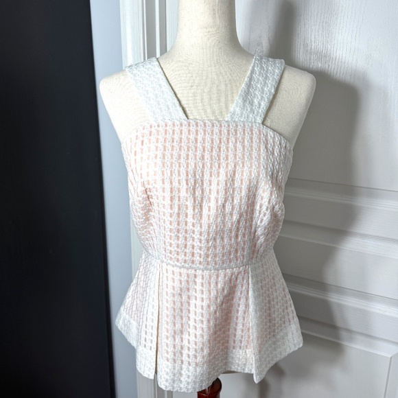 Anthopologie Maeve Zip White and Peach up the back Peplum - Sz 8 - Picture 1 of 3